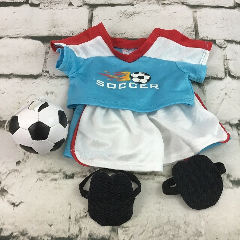 Build A Bear Soccer Uniform With Ball And Knee Pads Clothing Lot Of 5Pcs BABW